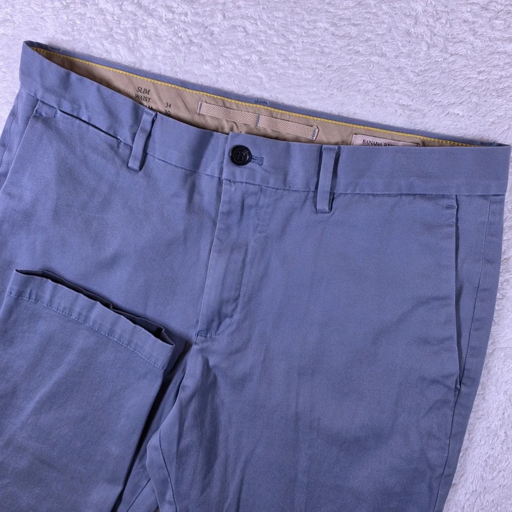 Banana Republic Rapid Movement Chino Mens 34/30 Grey Blue Slim Fit Stretch Pants